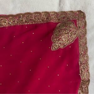Hot pink and gold saree